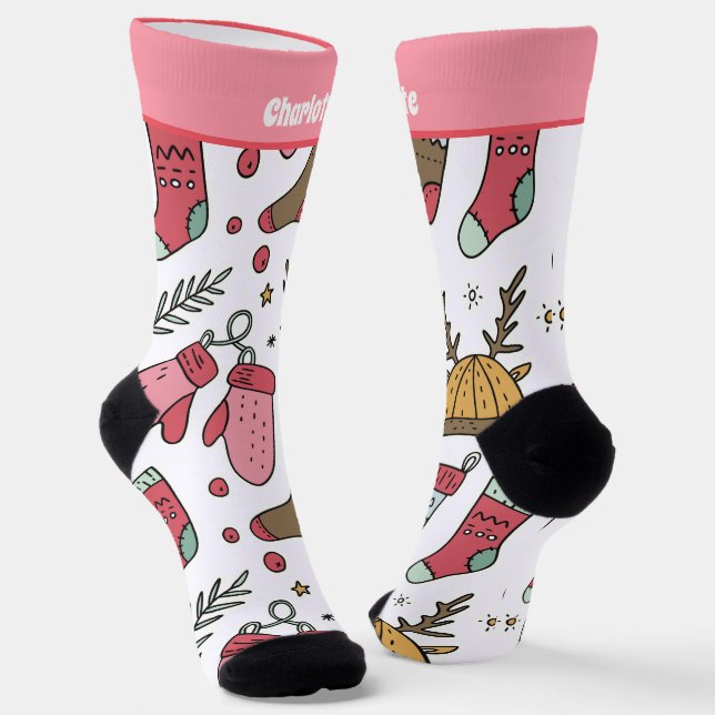 Personalised Christmas Sock And Mitten Pattern (Angled)