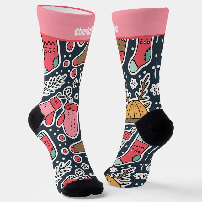 Personalised Christmas Sock And Mitten Pattern (Angled)