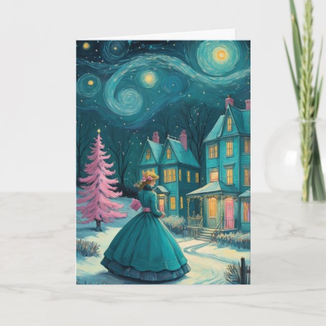 Personalised Christmas Starry Night Design Card (Front)