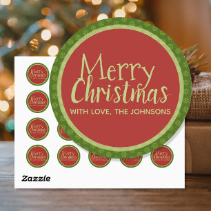 Personalised Christmas Stickers, Green Red Classic Round Sticker