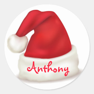 Personalised Christmas Stickers/Santa Hat Classic Round Sticker