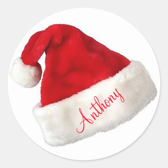 Personalised Christmas Stickers/Santa Hat Classic Round Sticker (Front)