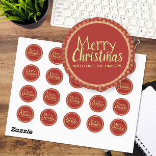 Personalised Christmas Stickers, Snowflakes Red Classic Round Sticker