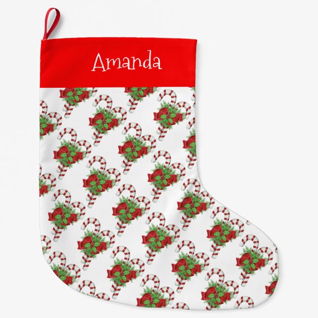 Personalised Christmas Stocking/Candy Canes Large Christmas Stocking (Front)