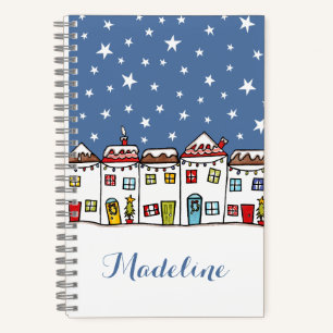 Personalised Christmas Street Snow Scene Notebook