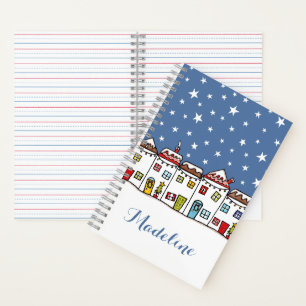 Personalised Christmas Street Snow Scene Notebook