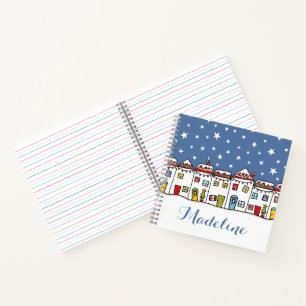 Personalised Christmas Street Snow Scene Notebook