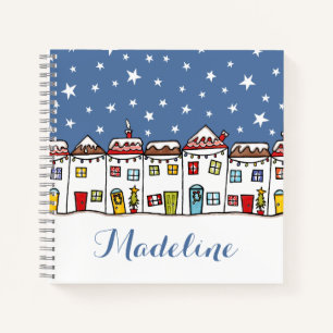 Personalised Christmas Street Snow Scene Notebook