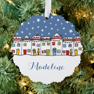 Personalised Christmas Street Snow Scene Tree Decoration Card