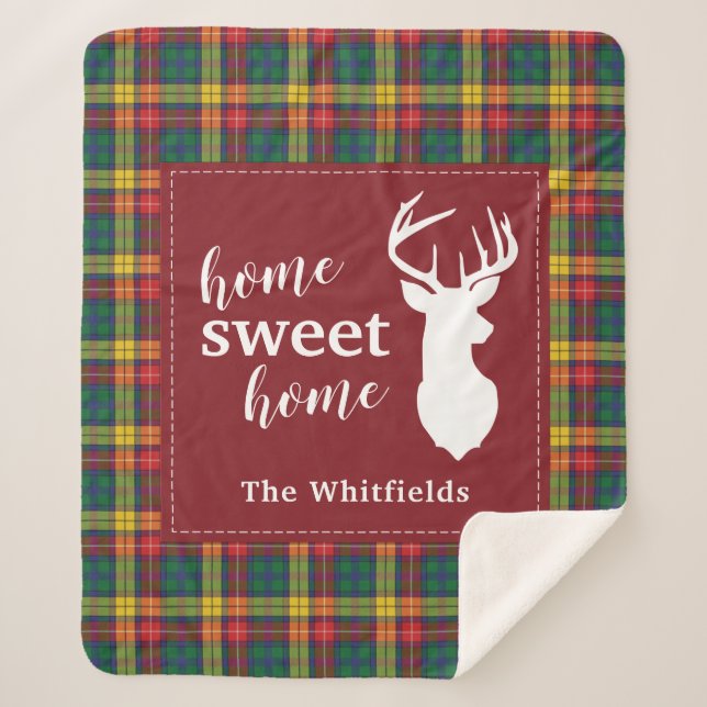 Personalised Christmas Tartan Clan Buchanan Plaid Sherpa Blanket (Front)