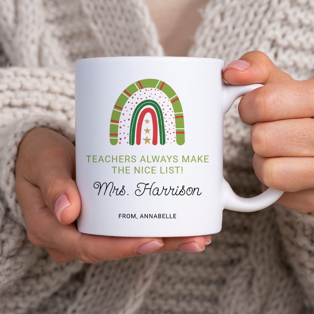 Personalised Christmas Teachers Rainbow Nice List Coffee Mug (Personalized Christmas Teachers Rainbow Nice List Coffee Mug)