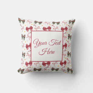 Personalised Christmas Throw Pillow With Cute Bows