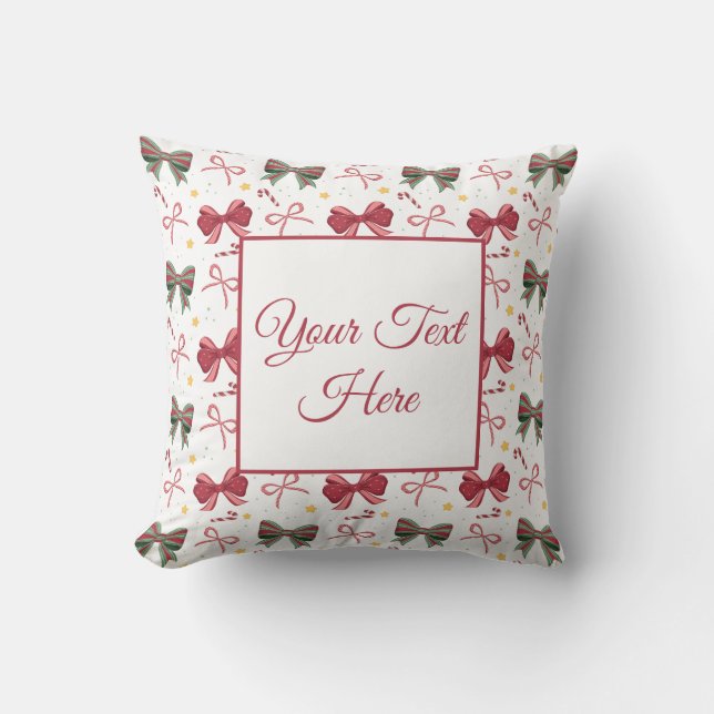 Personalised Christmas Throw Pillow With Cute Bows (Front)
