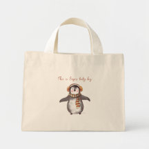 Personalised Christmas Tote. Penguin Bag with Name