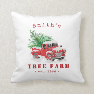 Personalised Christmas Tree Farm Red Truck Cushion
