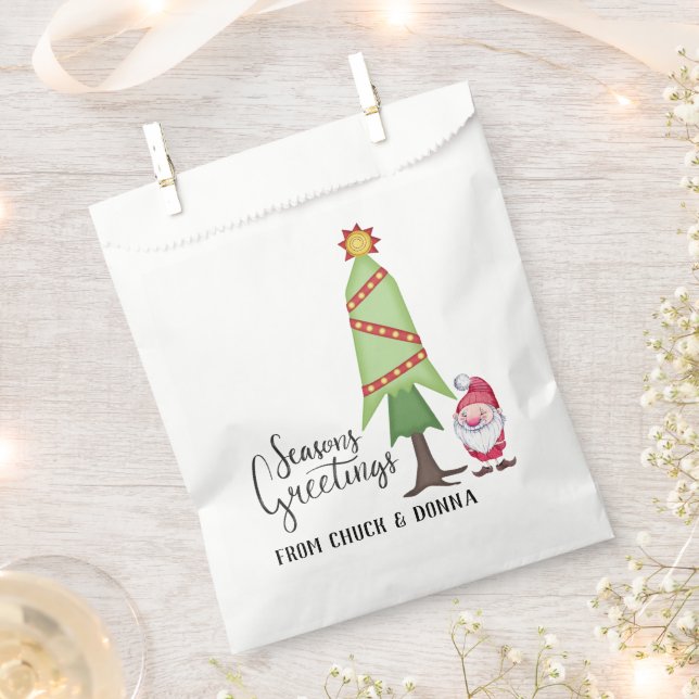 Personalised Christmas Tree & Gnome Favour Bag (Clipped)