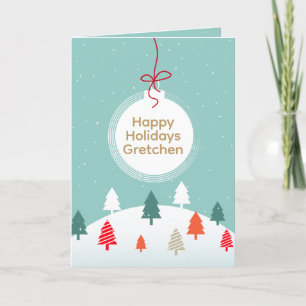 Personalised Christmas Tree Ornament Teal Snow     Holiday Card