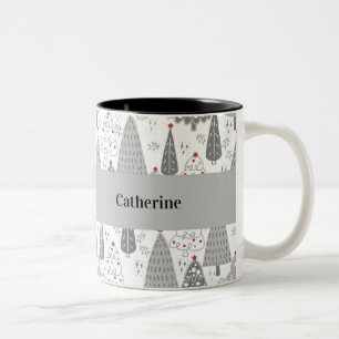 Personalised Christmas Tree Pattern Custom Name Mu Two-Tone Coffee Mug