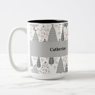 Personalised Christmas Tree Pattern Custom Name Mu Two-Tone Coffee Mug