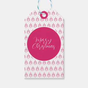 Personalised Christmas Tree Pattern Hot Pink Gift Tags