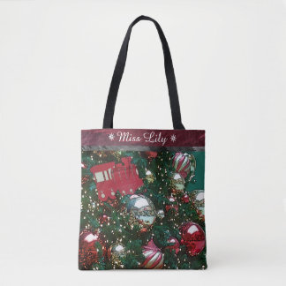 Personalised Christmas Tree Union Station Train Tote Bag