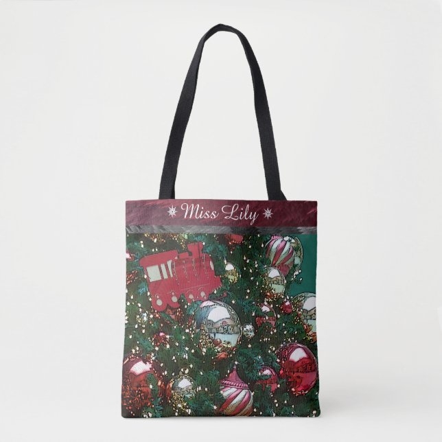 Personalised Christmas Tree Union Station Train Tote Bag (Front)