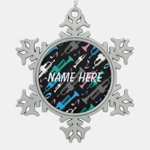 Personalised Christmas Trumpet Player Gift Snowflake Pewter Christmas Ornament