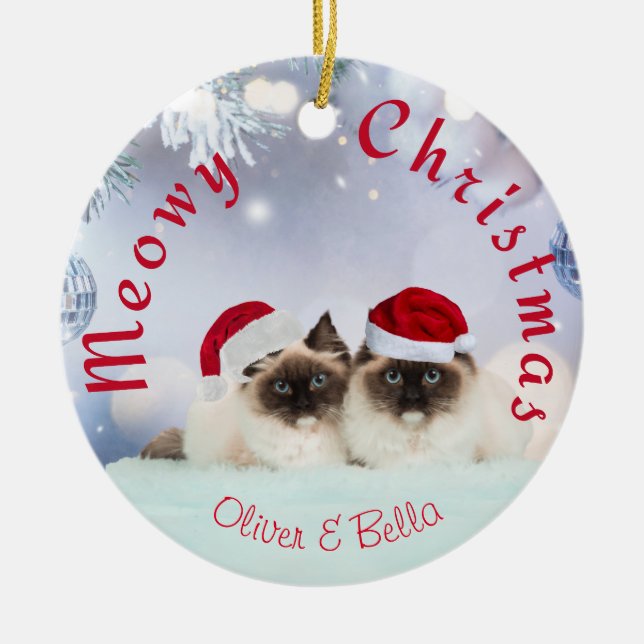 Personalised Christmas two Cats Ornament (Front)