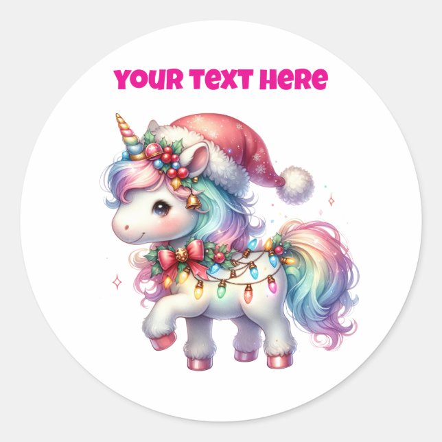 Personalised Christmas Unicorn Circle Sticker (Front)