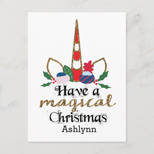 Personalised Christmas Unicorn Postcard (Front)