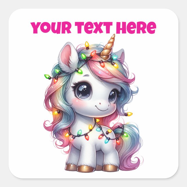 Personalised Christmas Unicorn Square Sticker (Front)