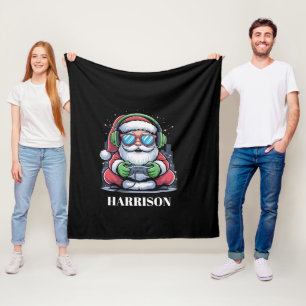 Personalised Christmas Video Game Santa Xmas Fleece Blanket
