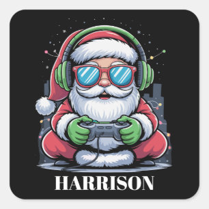 Personalised Christmas Video Game Santa Xmas  Square Sticker