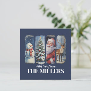 Personalised Christmas Vintage Santa Claus Snowman Holiday Card