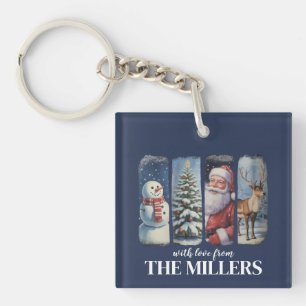 Personalised Christmas Vintage Santa Claus Snowman Key Ring