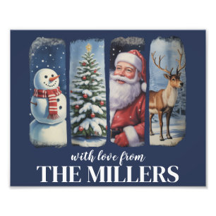 Personalised Christmas Vintage Santa Claus Snowman Photo Print