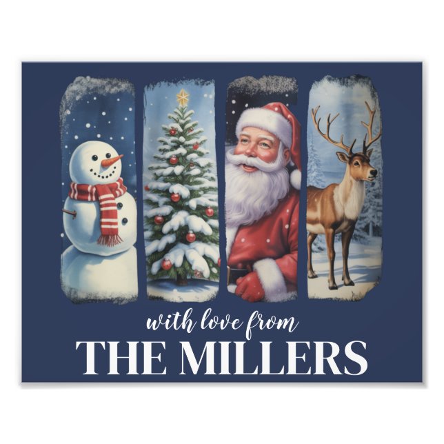 Personalised Christmas Vintage Santa Claus Snowman Photo Print (Front)