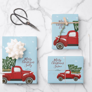 Personalised Christmas Vintage Truck Wrapping Wrap Paper Sheet