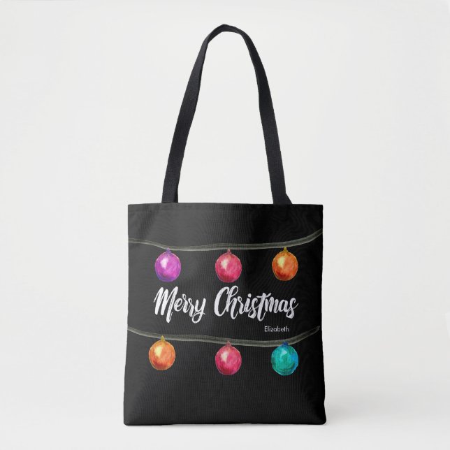 Personalised, Christmas, Watercolor balls Tote Bag (Front)