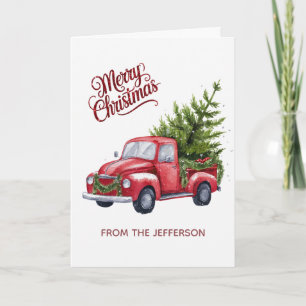 Personalised Christmas watercolor Red Truck Holiday Card