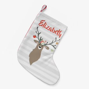 Personalised Christmas Whimsical Stag Deer Small Christmas Stocking