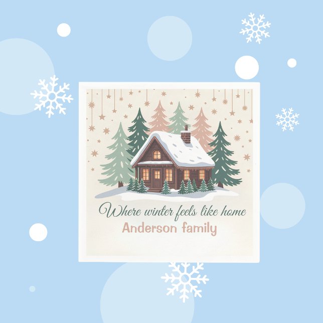 Personalised Christmas Winter Cabin Napkin (Creator Uploaded)
