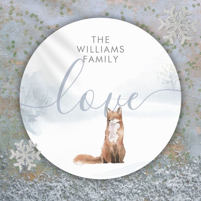 Personalised Christmas Winter Woodland Fox Classic Round Sticker (Personalized Christmas Winter Woodland Fox Classic Round Sticker)