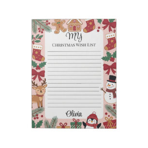 Personalised Christmas Wish List Lined Notepad