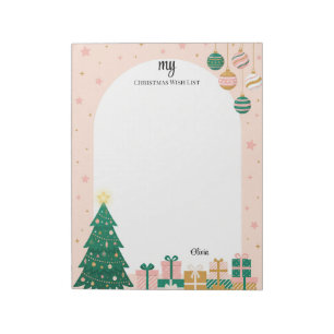 Personalised Christmas Wish List Tree & Ornaments Notepad