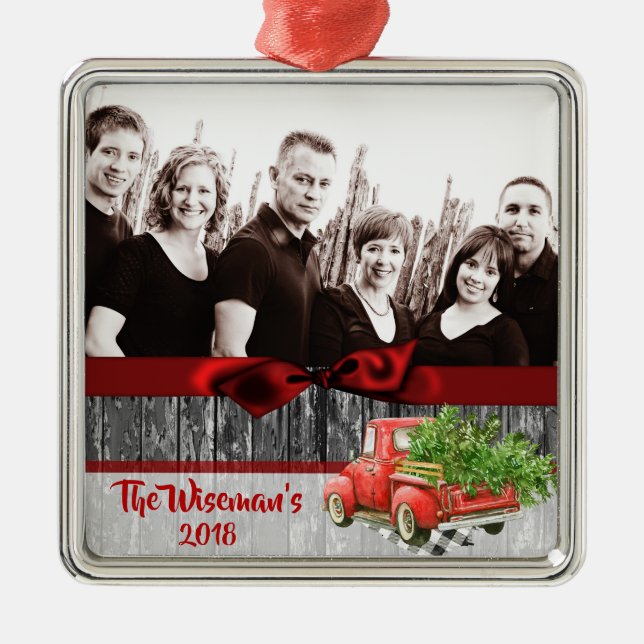 Personalised Christmas Wood Truck PHOTO Ornament (Front)