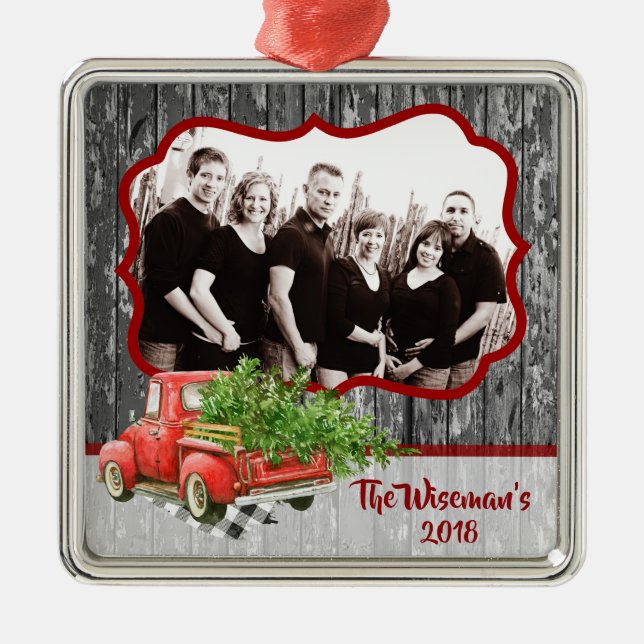 Personalised Christmas Wood Truck PHOTO Ornament (Front)