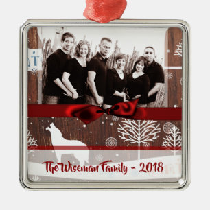 Personalised Christmas Wood Wolf PHOTO Ornament