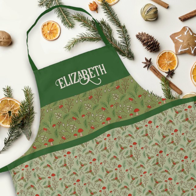 Personalised Christmas Woodlands Green Apron (Creator Uploaded)