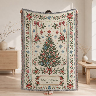 Personalised Christmas Woven Blanket, Needlepoint  Throw Blanket